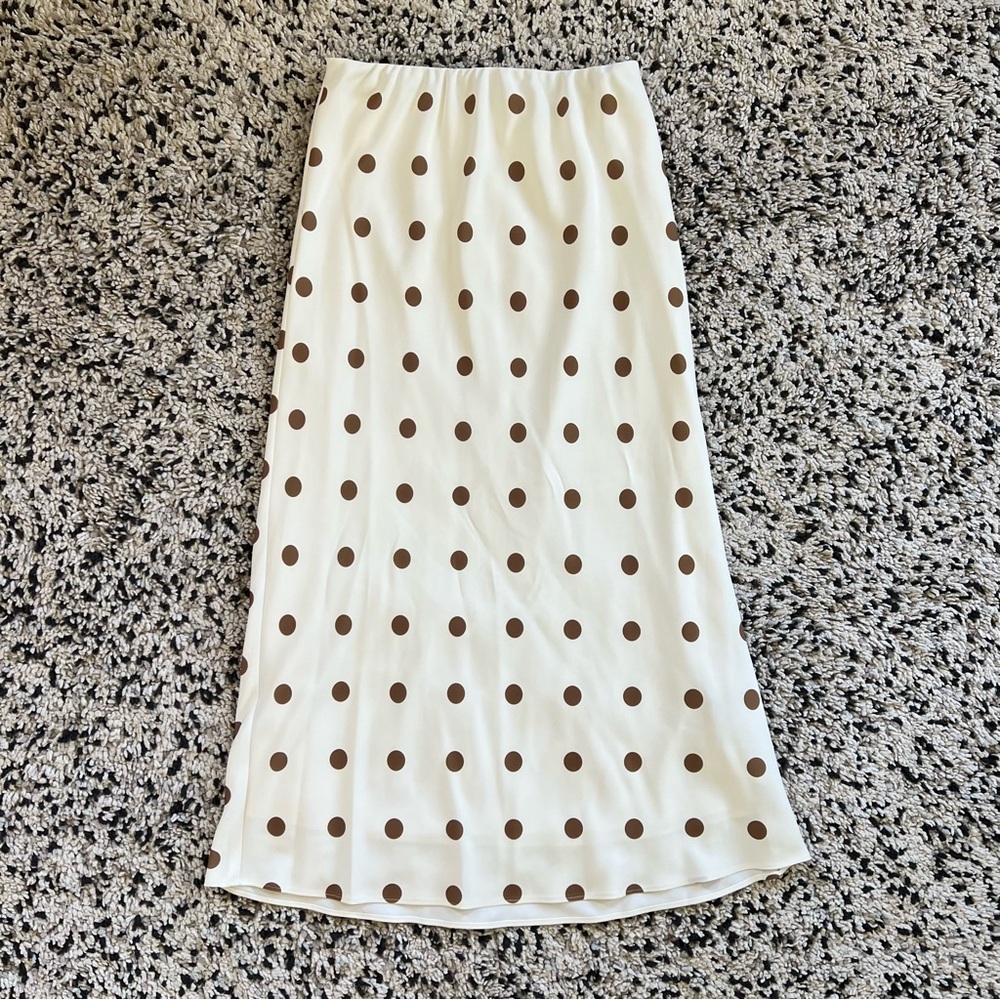 Jenni Kayne Everyday Polka Dot Midi Slip Skirt Caramel Cream Women’s Size XS